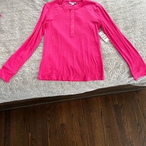 NWT Macy's On 34th Pink Ribbed Buttoned Henley Long Sleeve Top